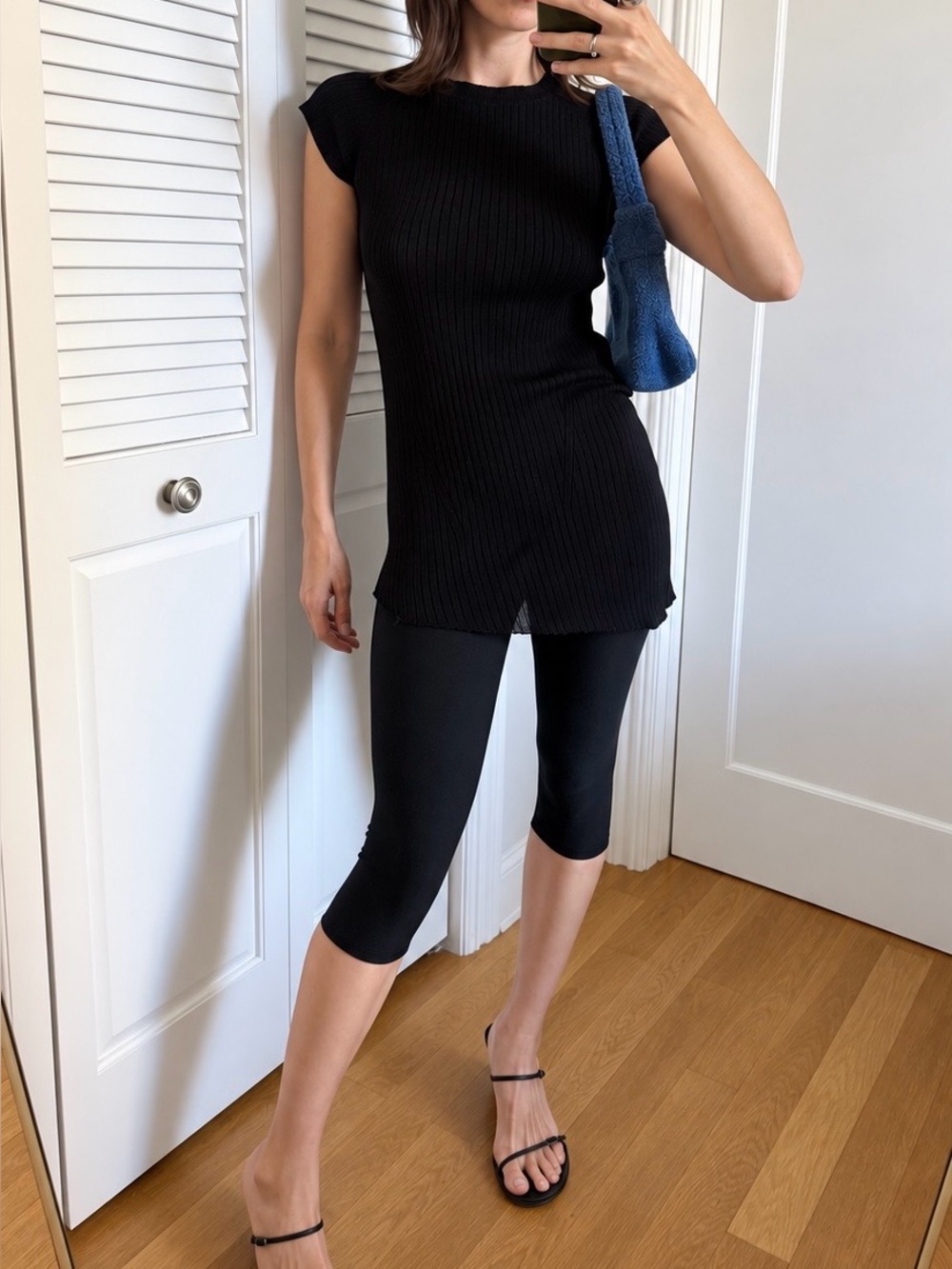 Zara Black Rib Knit Cap Sleeve top - Women's